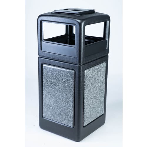 Commercial Zone PolyTec 42 Gallon Trash Container Ashtray Lid, Black with Pepperstone Panels